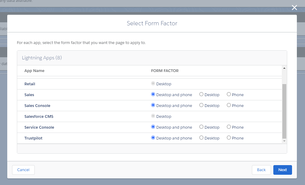 Select Desktop and phone as the form factor