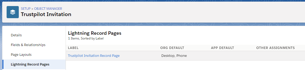 Trustpilot Invitation Record Page