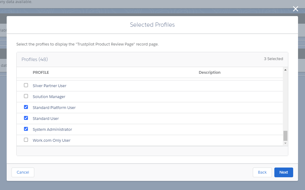 Select the profiles who will be accessing the Trustpilot Connector app