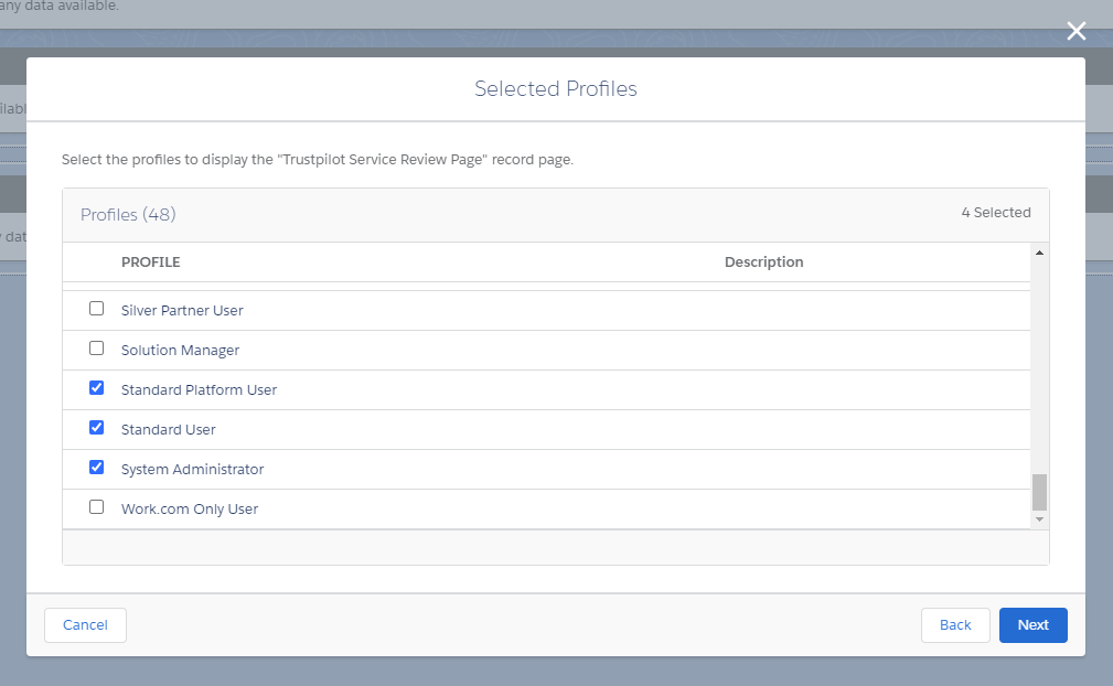 Select the profiles who will be accessing the Trustpilot Connector app